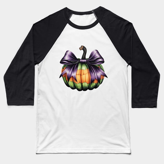 Fall Pumpkin green and purple with Big Bow Baseball T-Shirt by LaartStudio